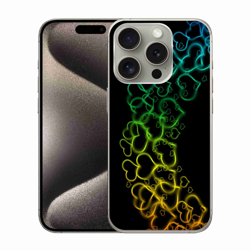 Gelový kryt mmCase na iPhone 15 Pro - barevná srdíčka