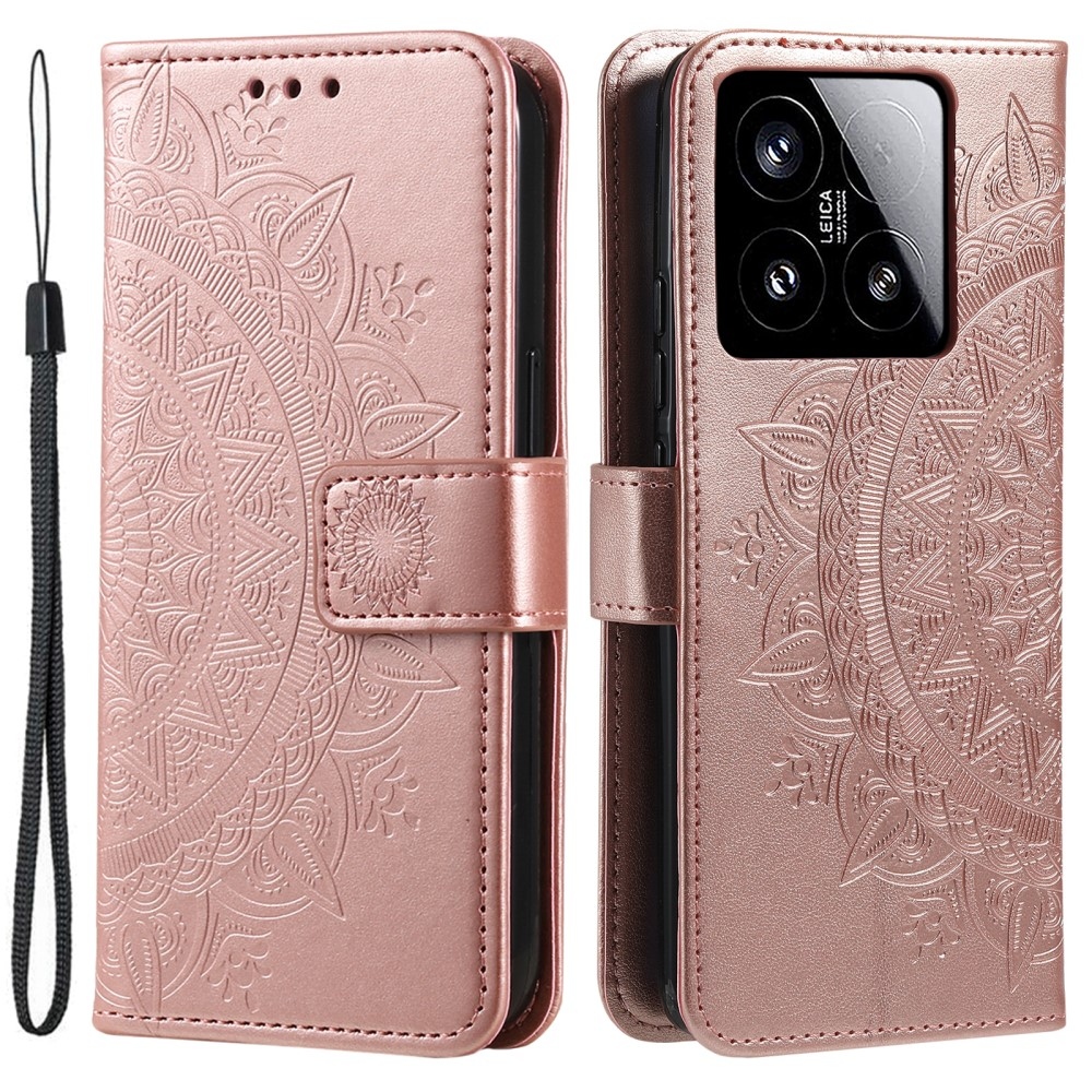 Mandala knížkové pouzdro na Xiaomi 15 - růžovozlaté
