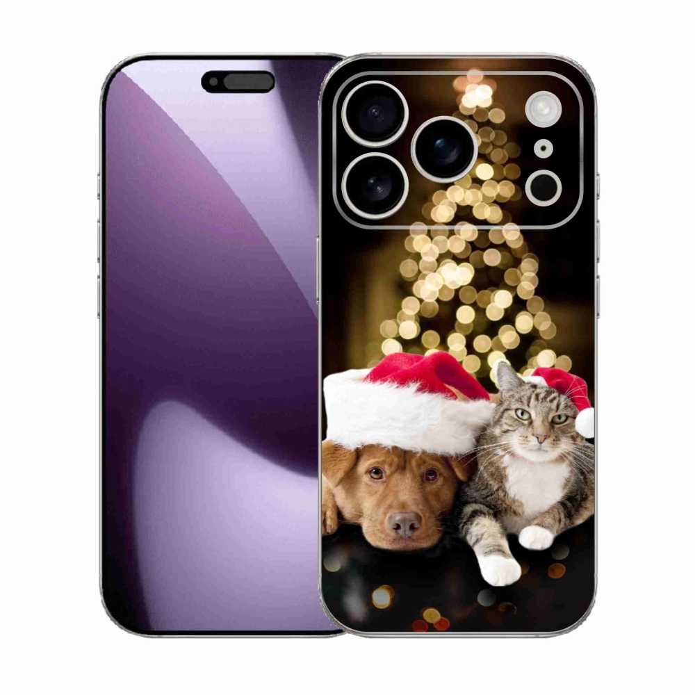 Gelový kryt mmCase na iPhone 17 Pro - vánoční pes a kočka