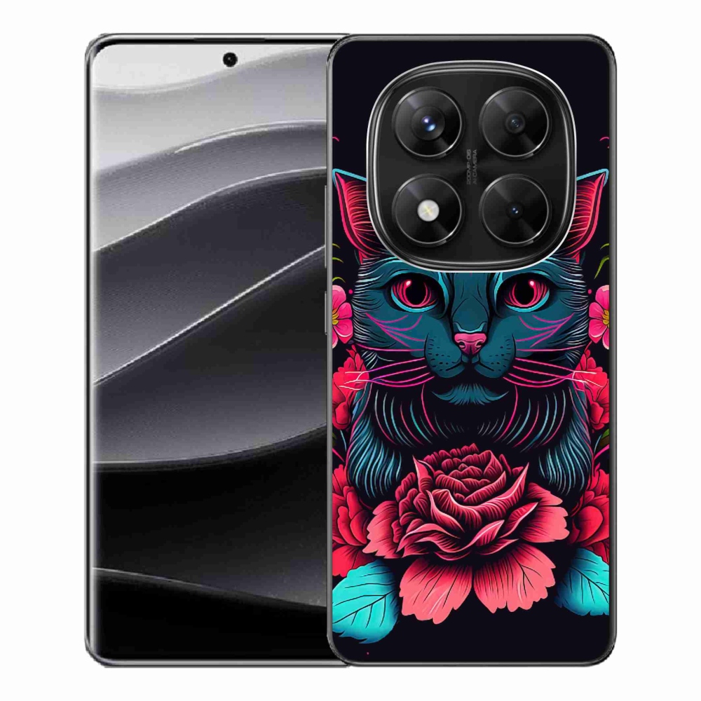 Gelový kryt mmCase na Xiaomi Redmi Note 14 Pro 5G/Poco X7 5G - květiny a kočka