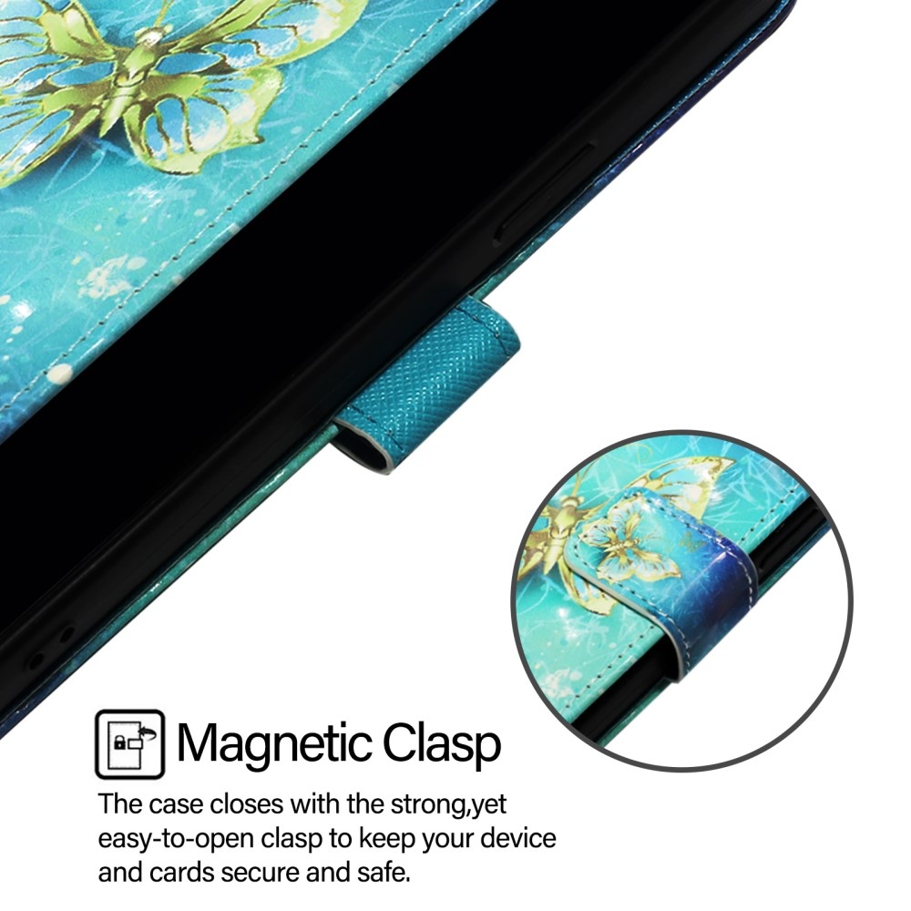 Patte knížkové pouzdro na Samsung Galaxy M55 5G - modrozlatí motýli