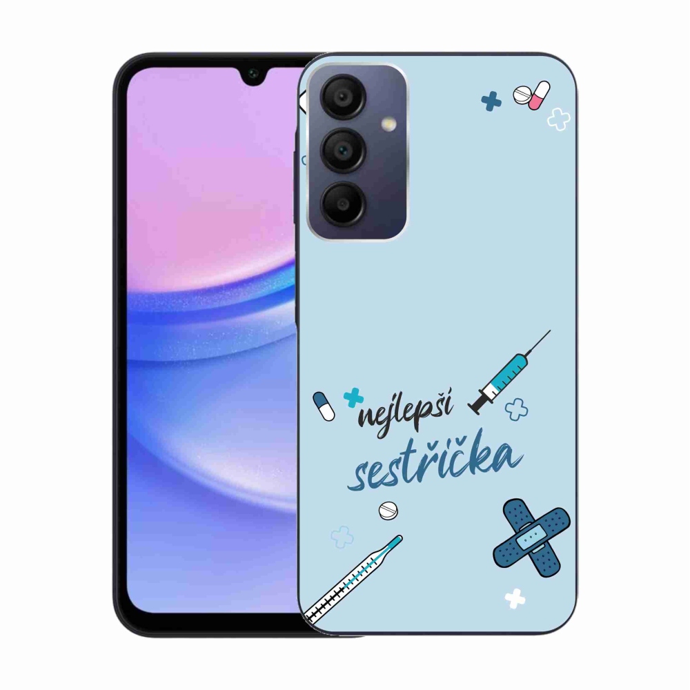 Gelový kryt mmCase na Samsung Galaxy A15 4G/5G - nejlepší sestřička modré pozadí