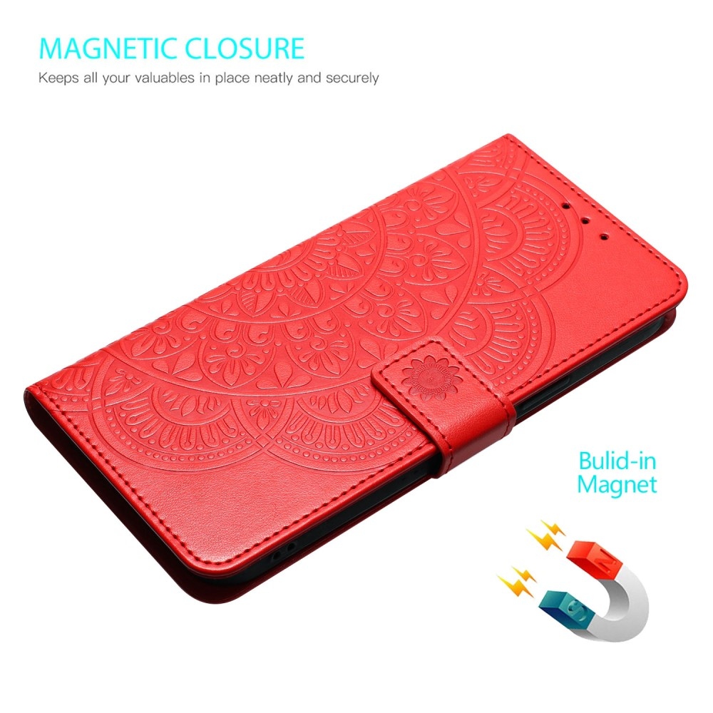 Mandala knížkové pouzdro na Xiaomi Redmi 13C 5G - červené