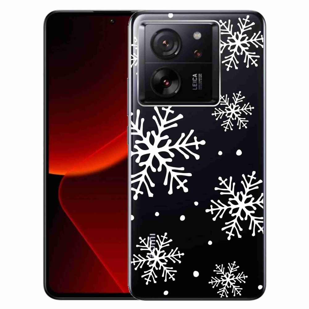 Gelový kryt mmCase na Xiaomi 13T/13T Pro - bílé vločky na průhledném pozadí