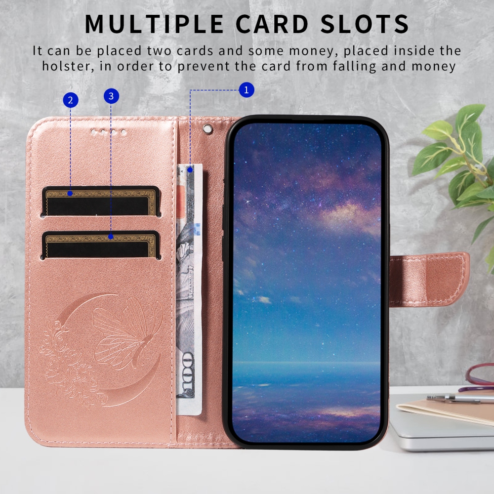 Floral Butterfly knížkové pouzdro na iPhone 17 - růžovozlaté