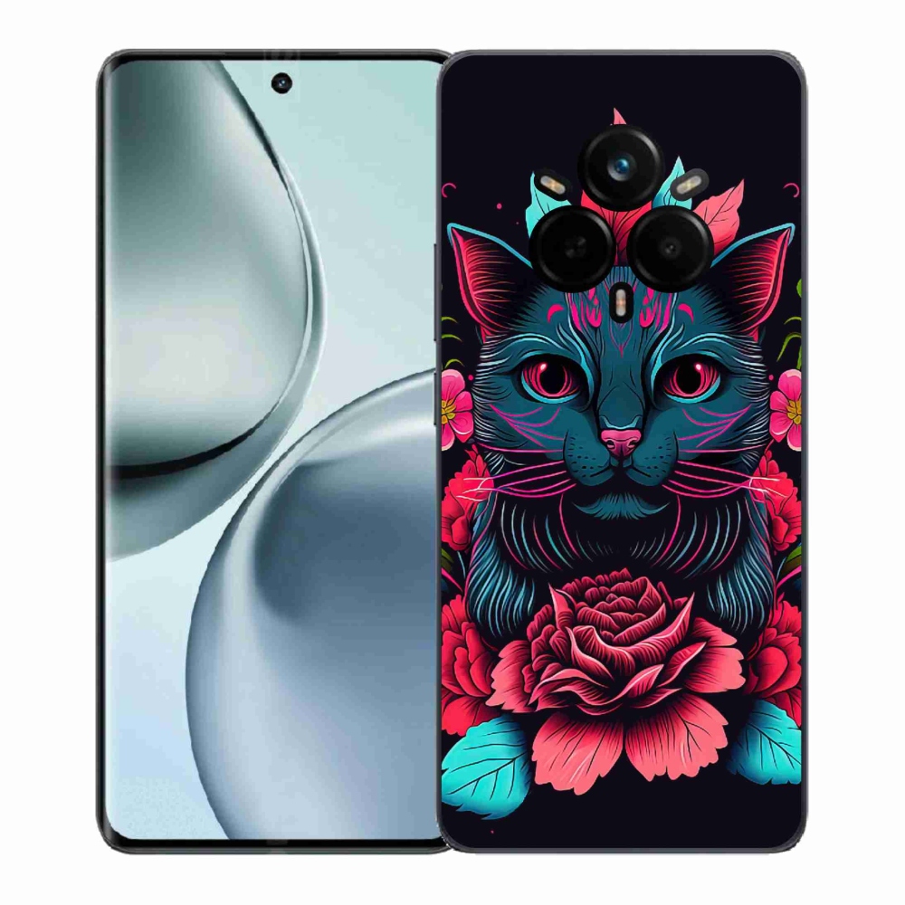 Gelový kryt mmCase na Realme 14 Pro 5G - květiny a kočka