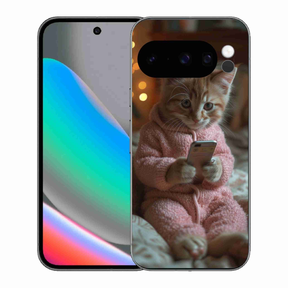 Gelový kryt mmCase na Google Pixel 10 Pro - kotě s mobilem