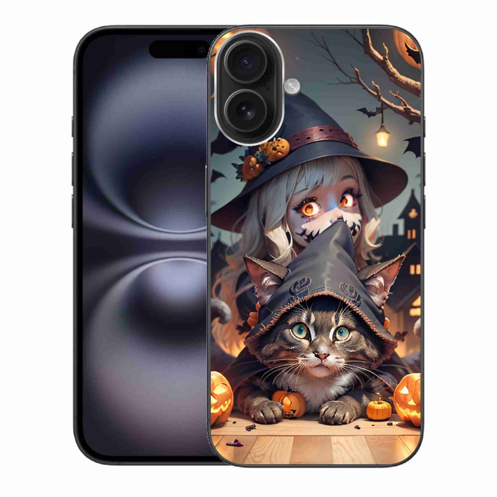 Gelový kryt mmCase na iPhone 16 Plus - čarodějnice s kočkou