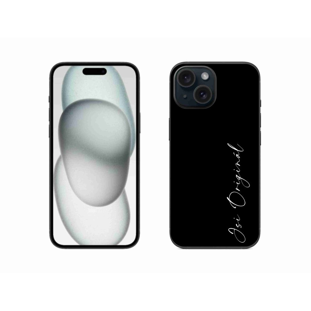Gelový kryt mmCase na iPhone 15 - jsi originál černé pozadí