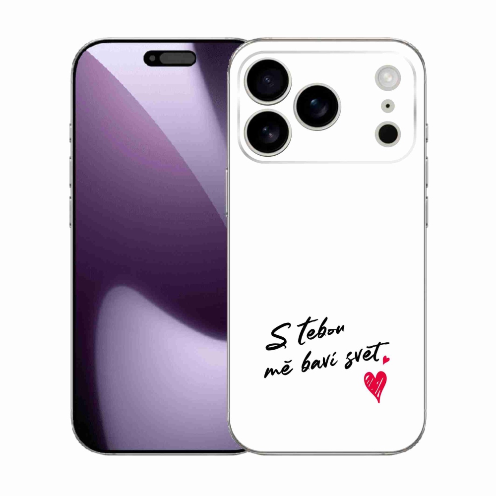 Gelový kryt mmCase na iPhone 17 Pro - zamilovaný text 1 bílé pozadí