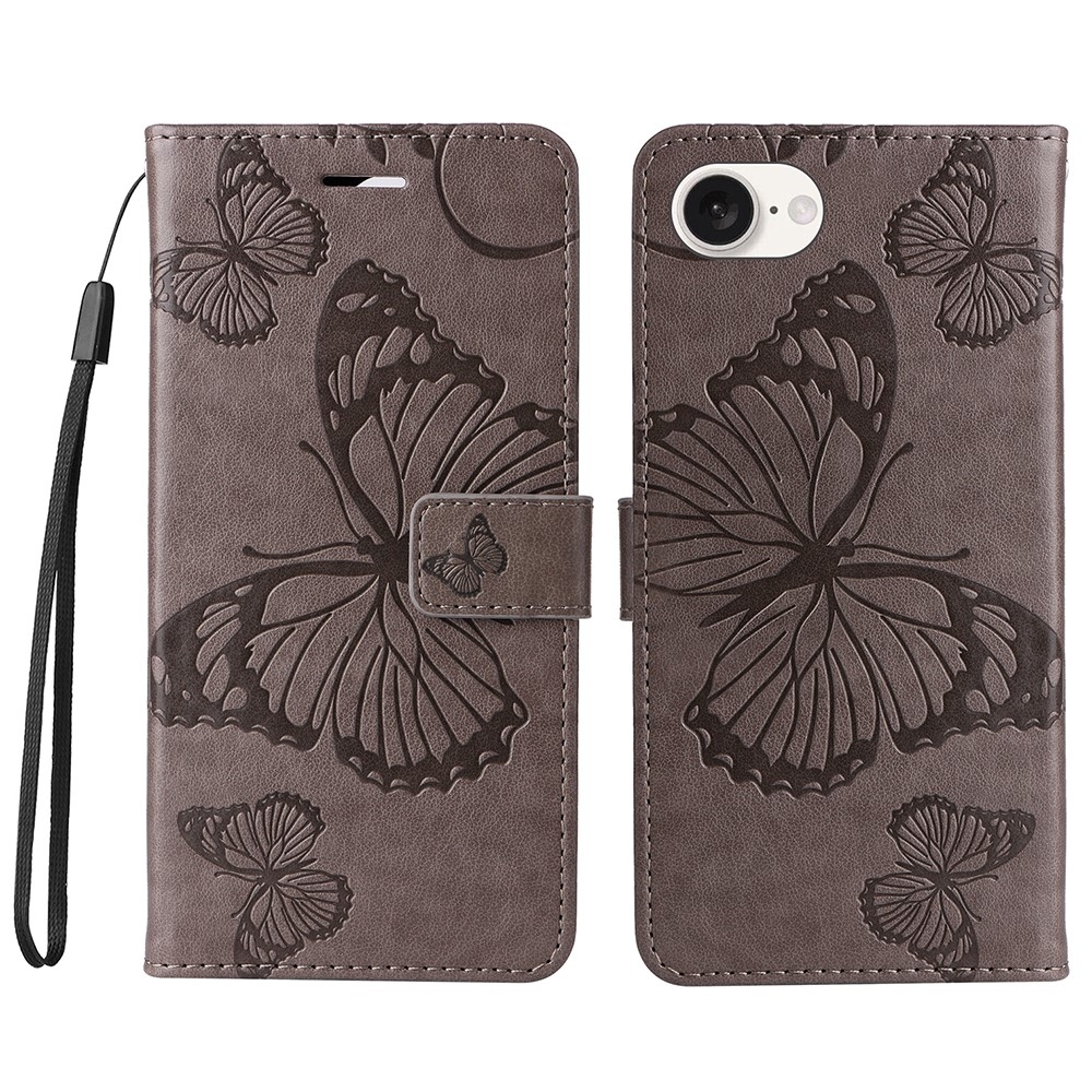 Big Butterfly knížkové pouzdro na iPhone 16e - šedé