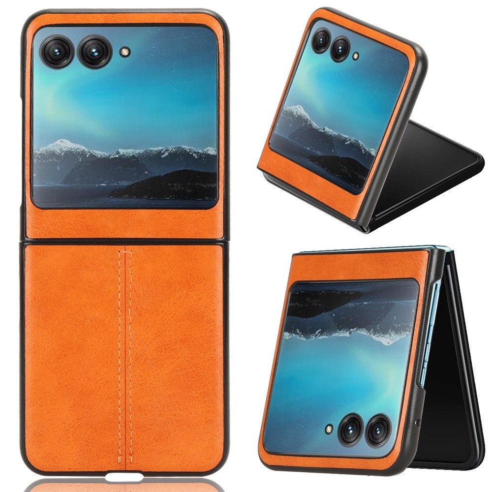 Vintages plastový kryt s umělou kůží na Motorola Razr 40 Ultra 5G - oranžový