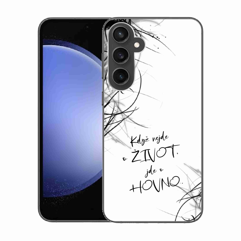 Gelový kryt mmCase na Samsung Galaxy S23 FE - vtipný text 16 bílé pozadí