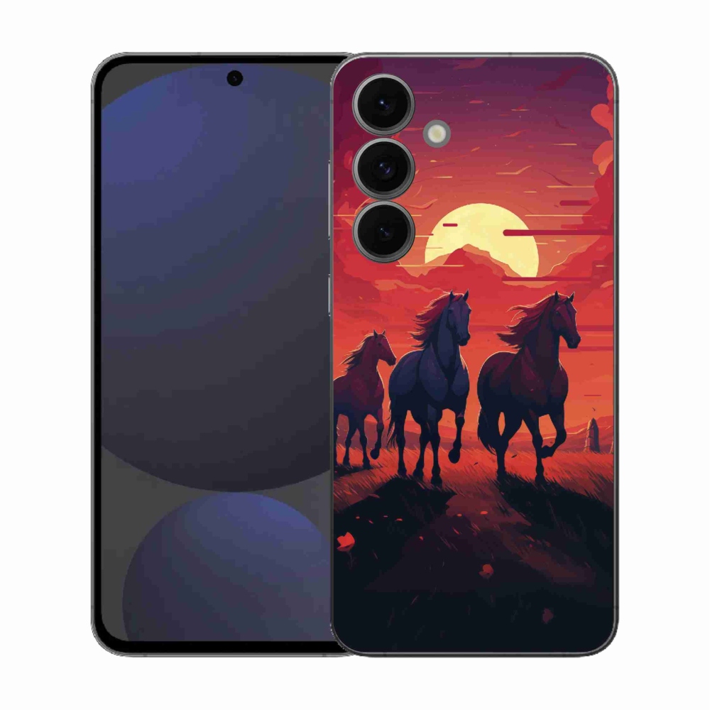 Gelový kryt mmCase na Samsung Galaxy S25 FE - koně a západ slunce