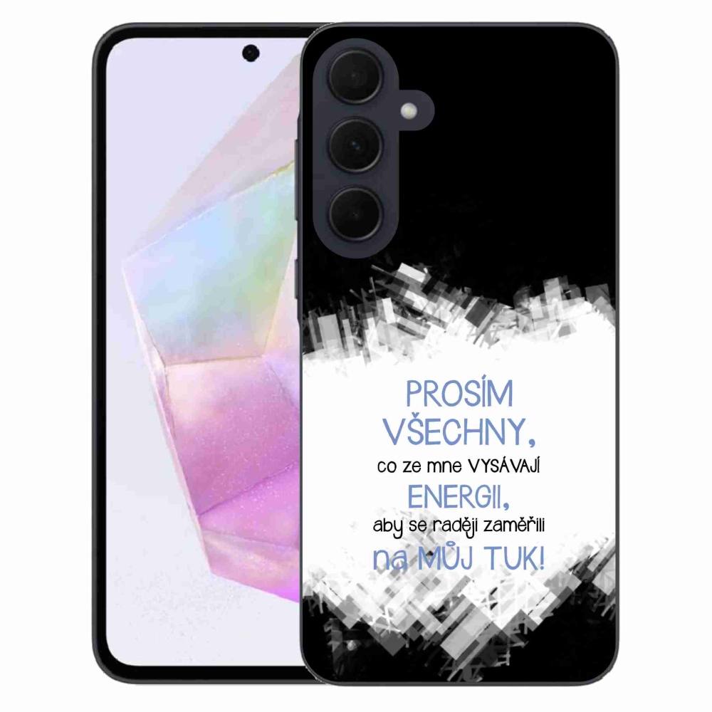 Gelový kryt mmCase na Samsung Galaxy A35 5G - vtipný text 1 modrý