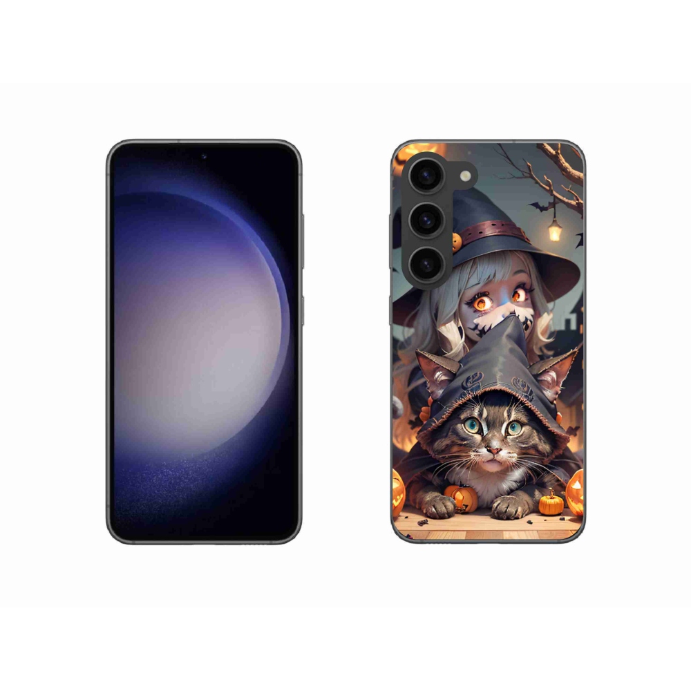 Gelový kryt mmCase na Samsung Galaxy S23 5G - čarodějnice s kočkou