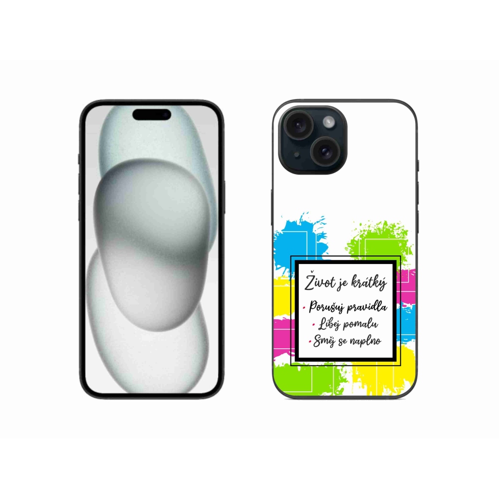 Gelový kryt mmCase na iPhone 15 - citát 5 bílé pozadí