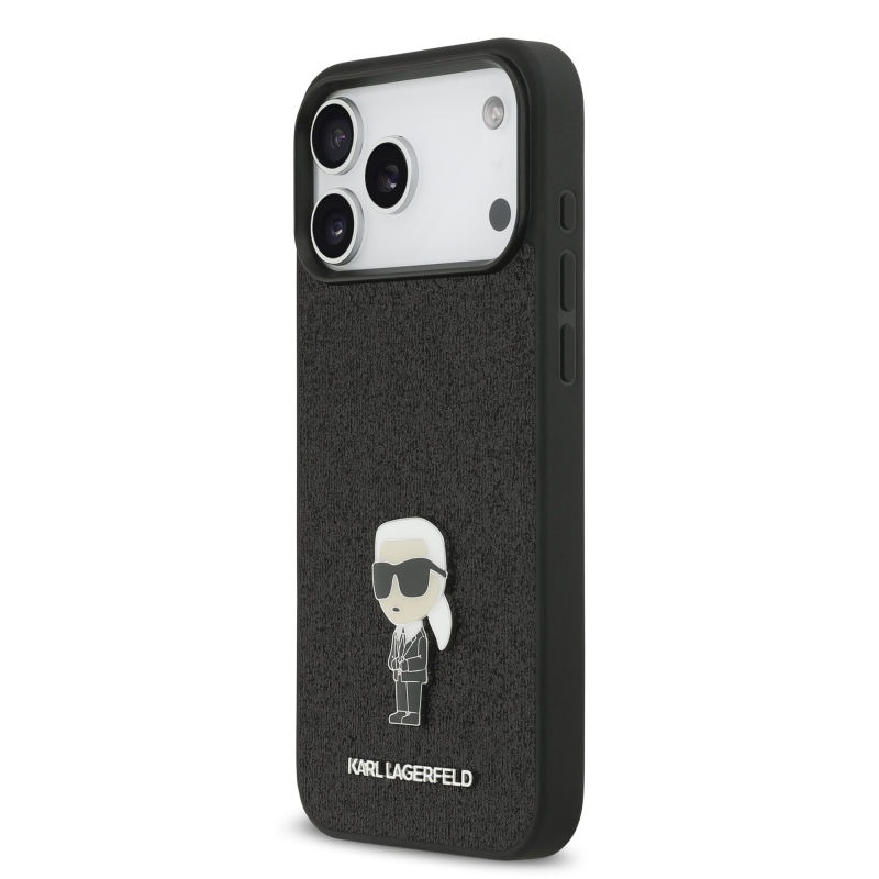 Karl Lagerfeld Fixed Glitter Metal Ikonik Zadní Kryt pro iPhone 17 Pro Max Black