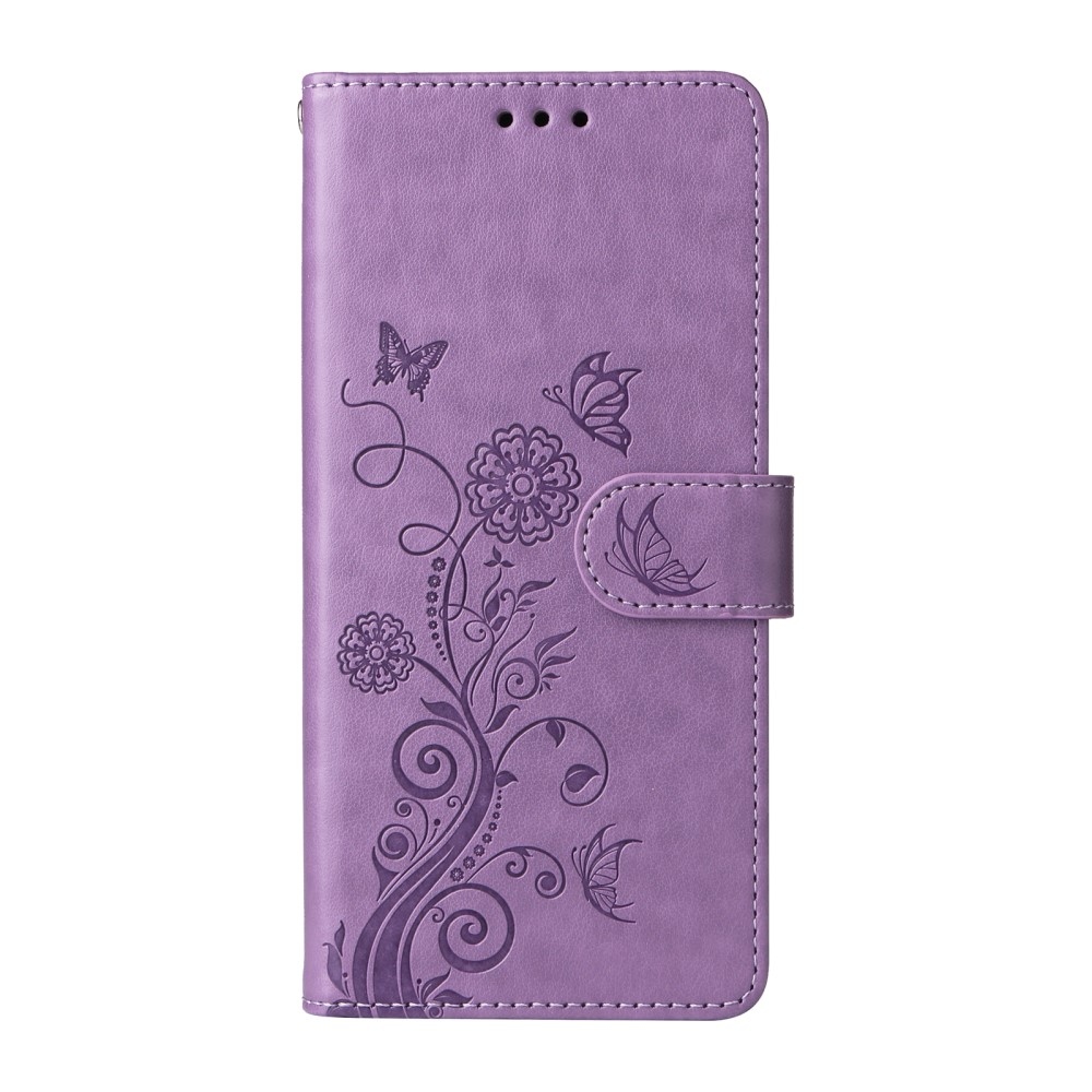 Flowery knížkové pouzdro na Realme 14 5G - fialové