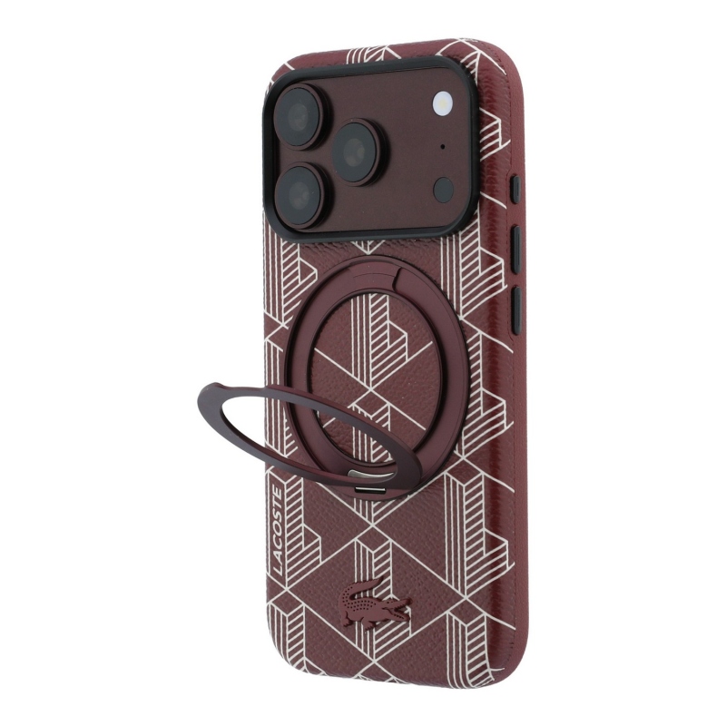 Lacoste PVC Semi Wrap Blend Ring Stand MagSafe Zadní Kryt pro iPhone 18 Pro Burgundy