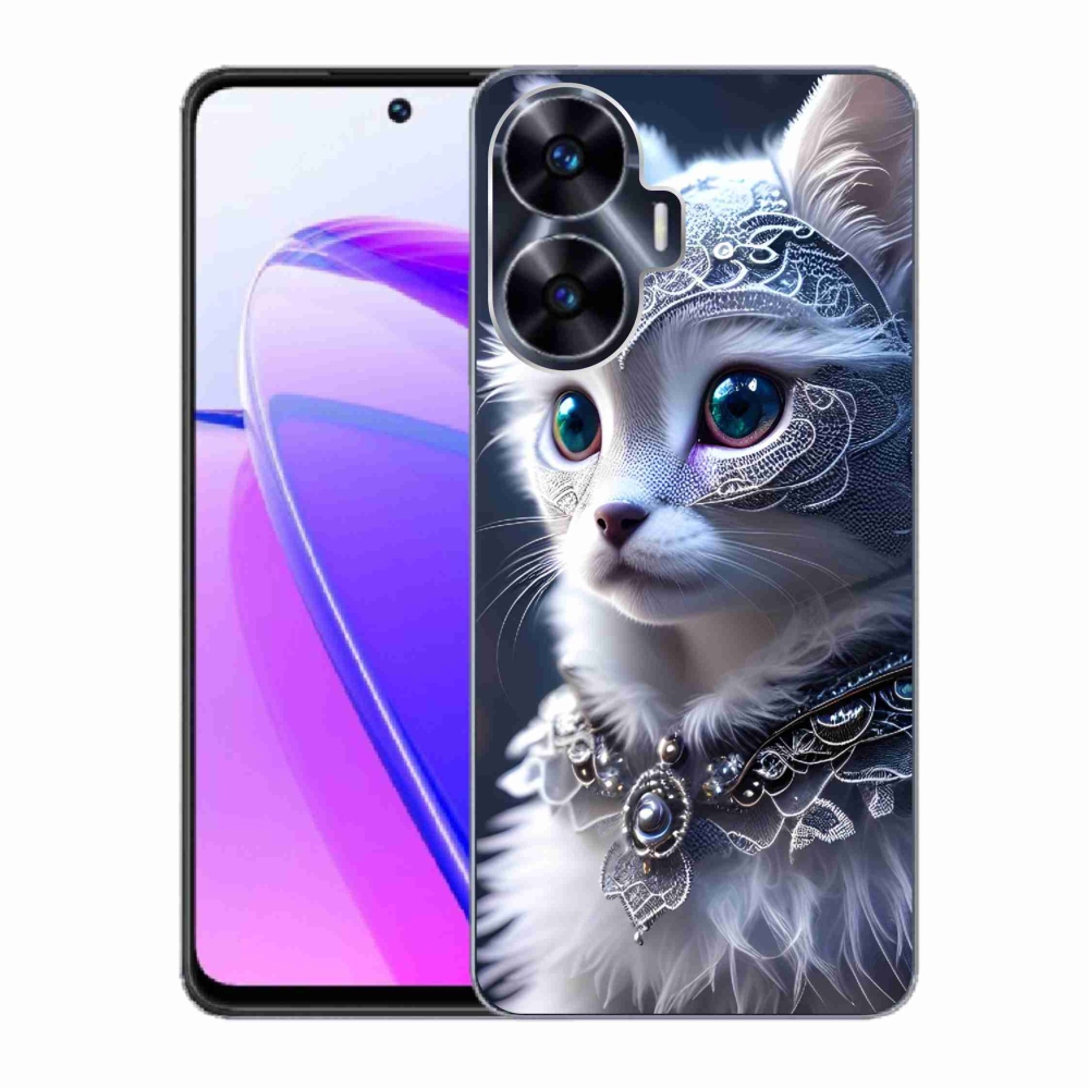 Gelový kryt mmCase na Realme C55 - bílá kočka