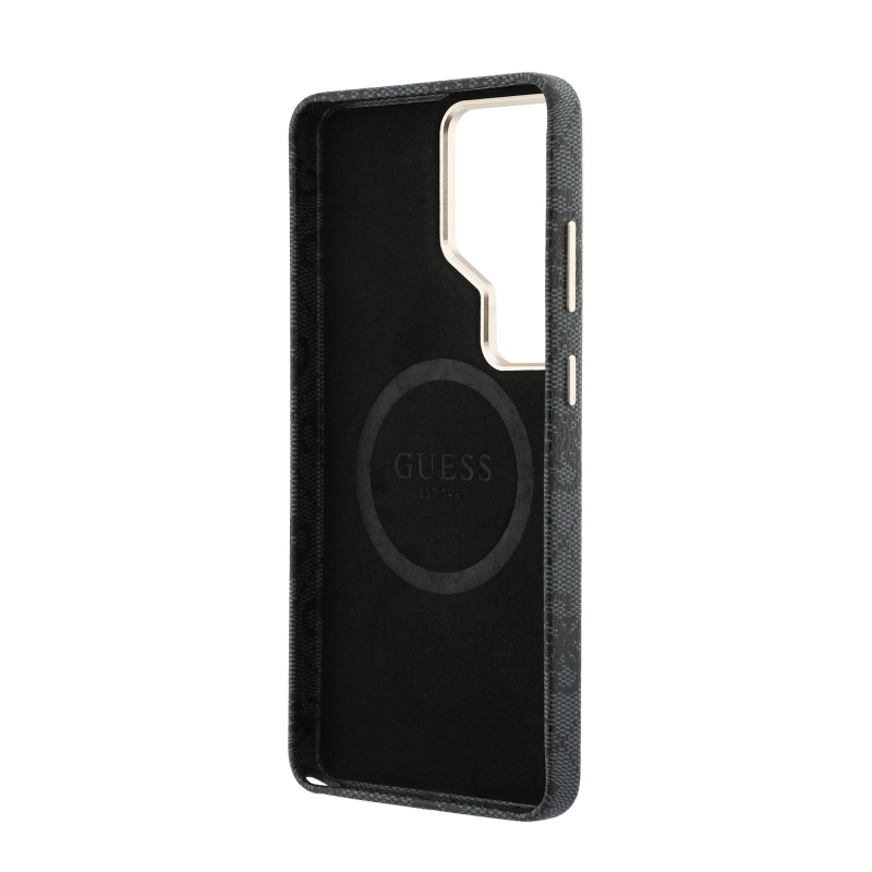 Guess PU 4G Script Metal Logo Magnetic Zadní Kryt pro Samsung Galaxy S26 Ultra Black