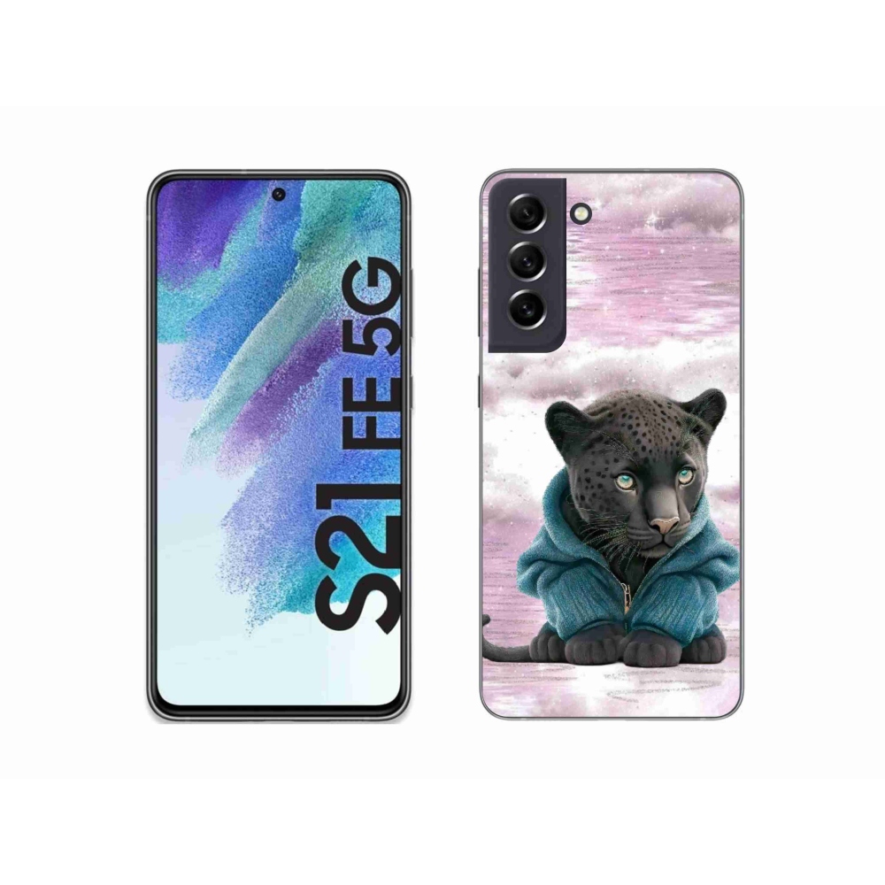 Gelový kryt mmCase na Samsung Galaxy S21 FE 5G - černý panter ve svetru