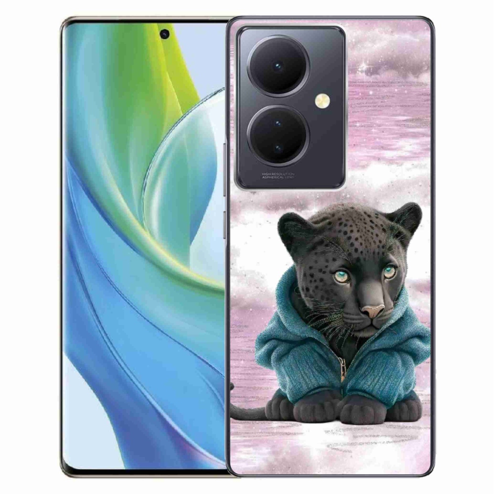 Gelový kryt mmCase na Vivo V29 Lite 5G - černý panter ve svetru