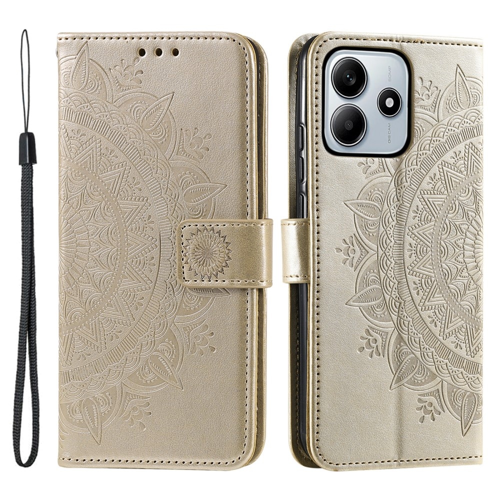 Mandala knížkové pouzdro na Xiaomi Redmi Note 14 5G - zlaté