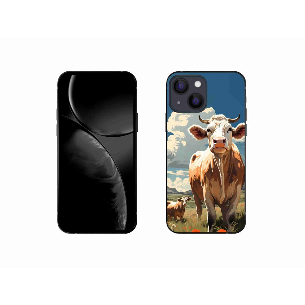 Gelový kryt mmCase na iPhone 13 mini - krávy na louce