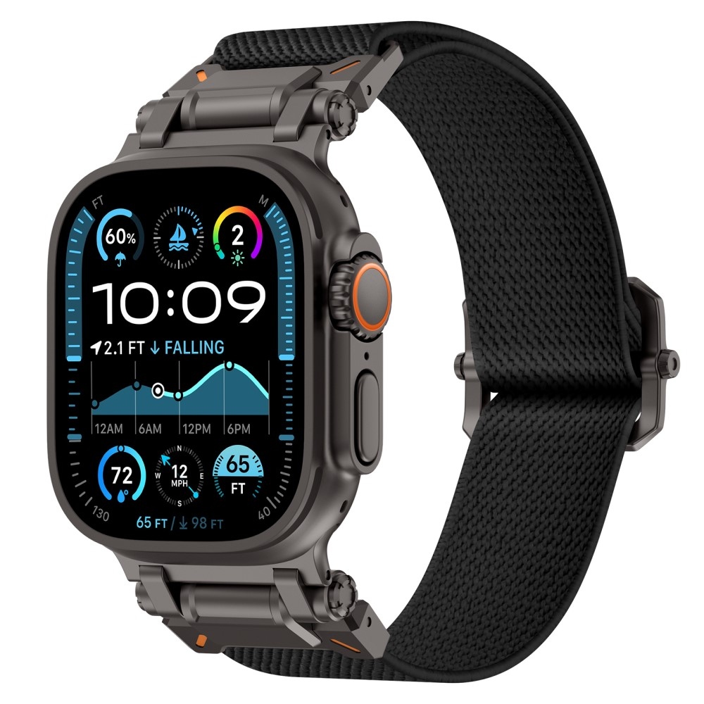 Metal nylonový řemínek na Apple Watch Ultra/Ultra 2 49mm/SE/SE 2022/2023 44mm/10 46mm/9/8/7 45mm/6/5/4 44mm/3/2/1 42 mm - černý