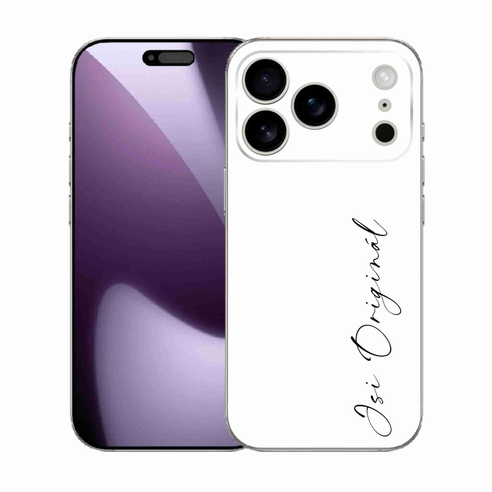 Gelový kryt mmCase na iPhone 17 Pro - jsi originál bílé pozadí