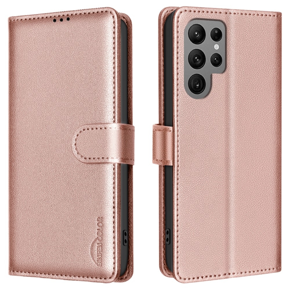 BINFEN knížkové pouzdro na Samsung Galaxy S25 Ultra - růžovozlaté