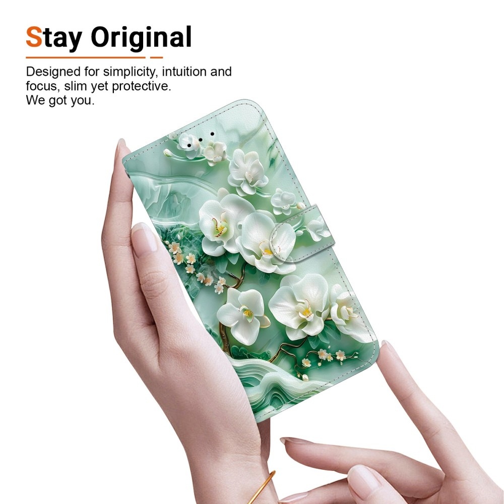 Versatile knížkové pouzdro na Samsung Galaxy A06 4G - bílé květy