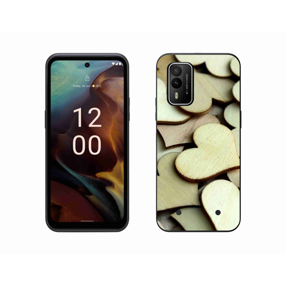 Gelový kryt mmCase na Nokia XR21 - dřevěná srdíčka