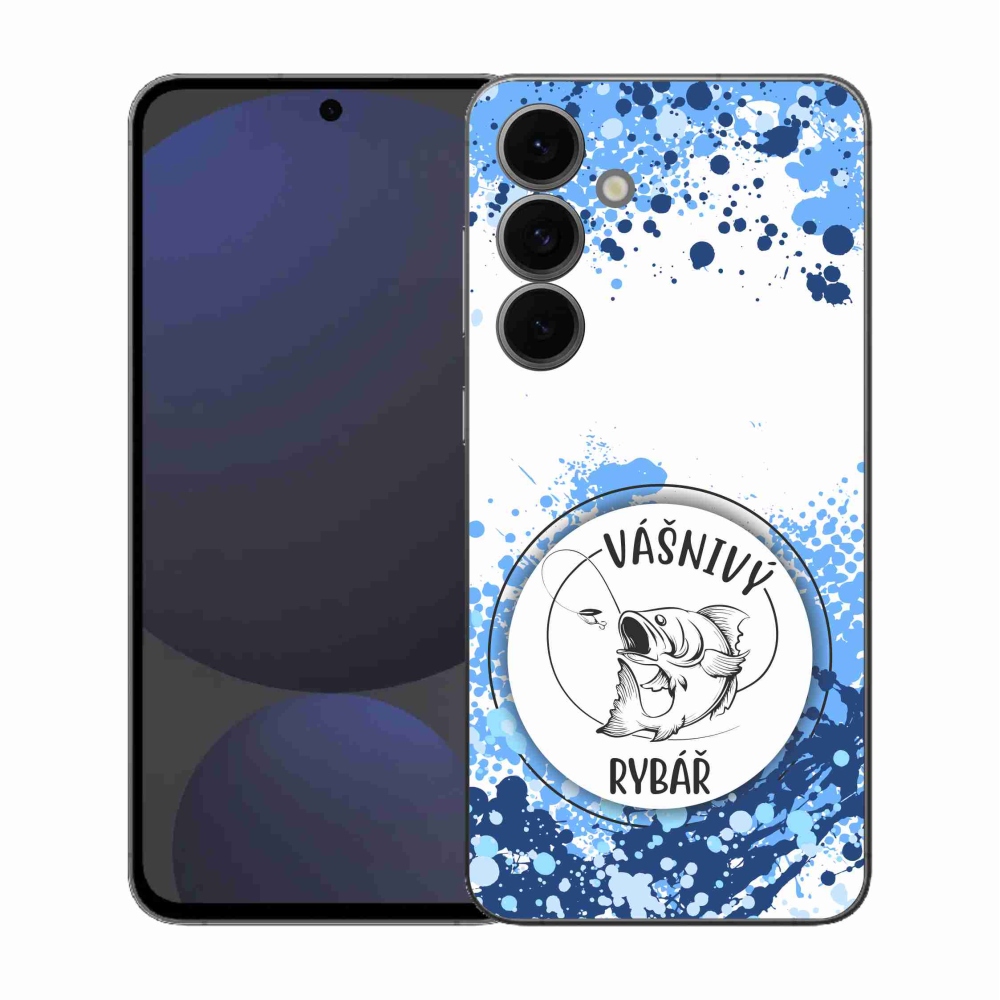 Gelový kryt mmCase na Samsung Galaxy S25 FE - vášnivý rybář bílé pozadí