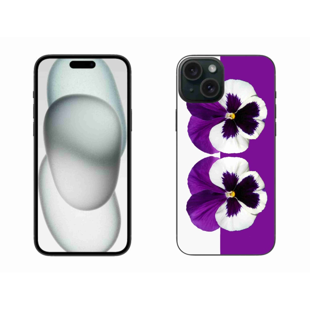 Gelový kryt mmCase na iPhone 15 Plus - fialovobílý květ