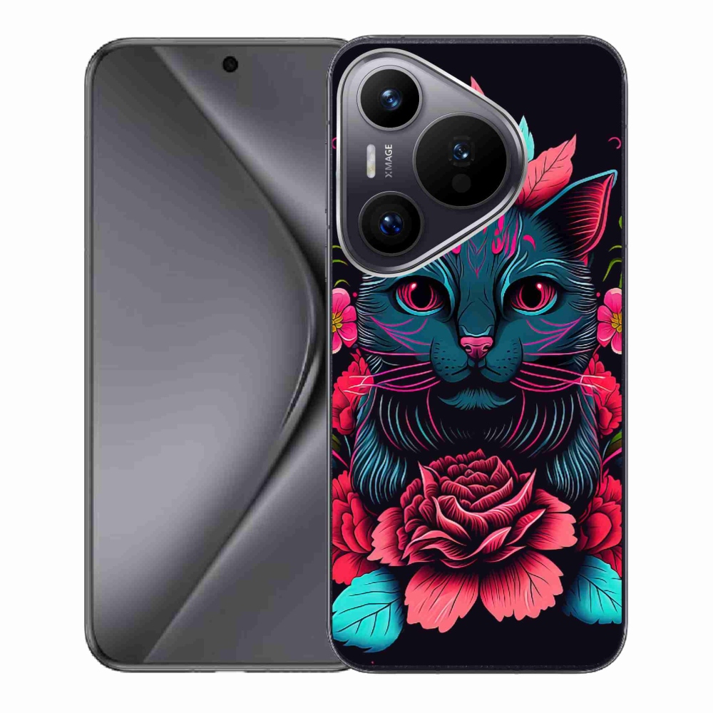Gelový kryt mmCase na Huawei Pura 70 - květiny a kočka