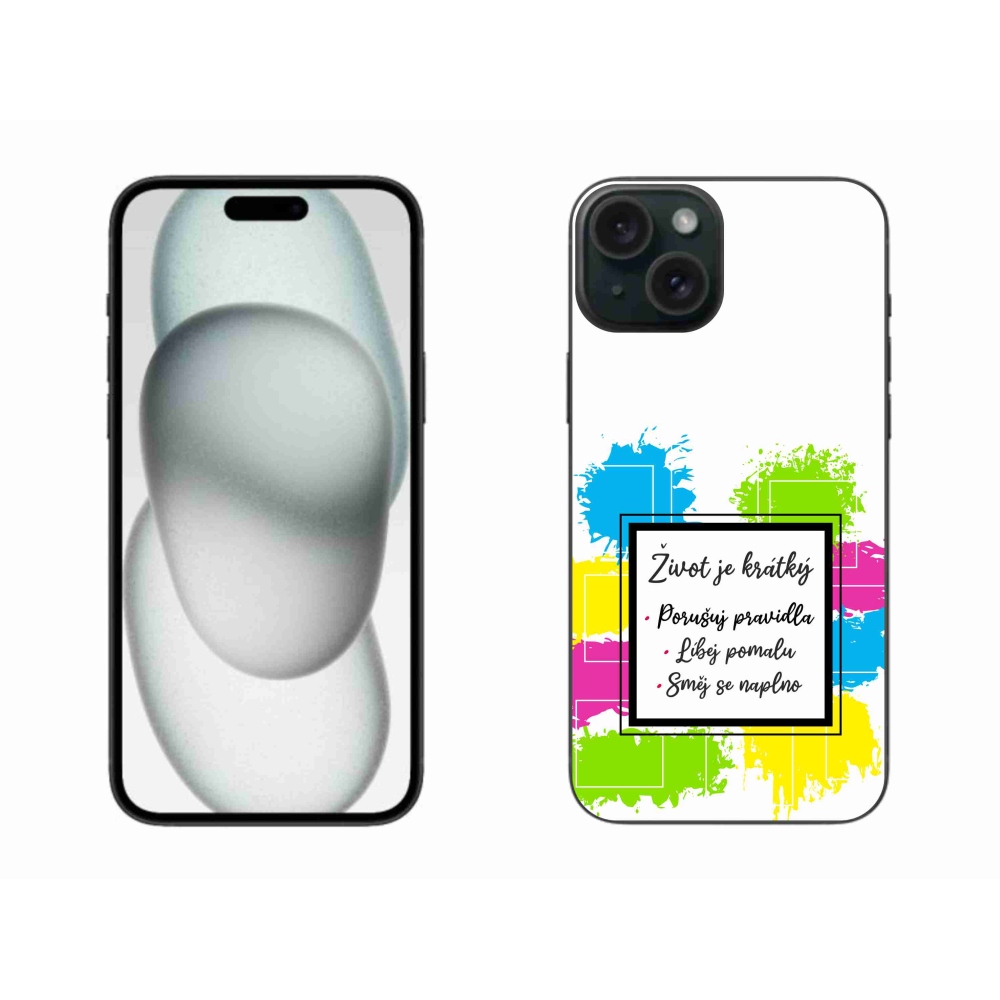 Gelový kryt mmCase na iPhone 15 Plus - citát 5 bílé pozadí