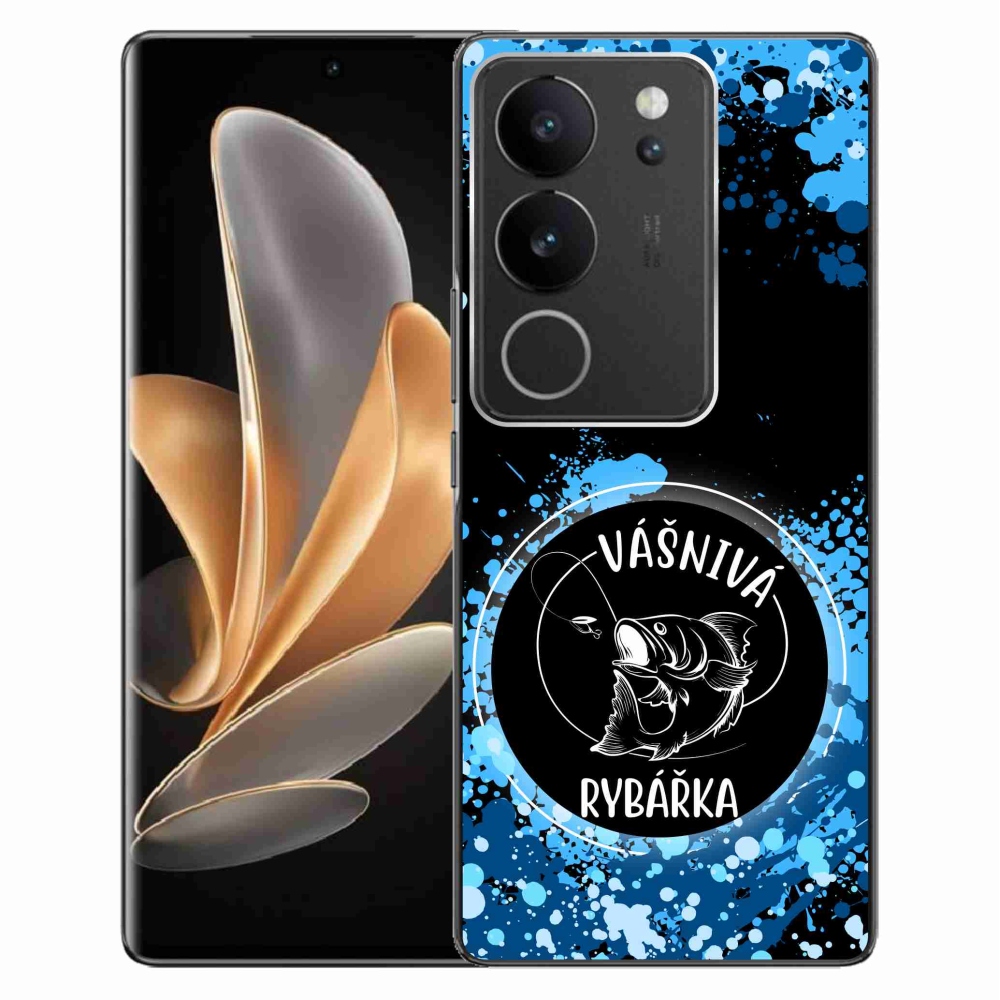 Gelový kryt mmCase na Vivo V29 5G - vášnivá rybářka černé pozadí