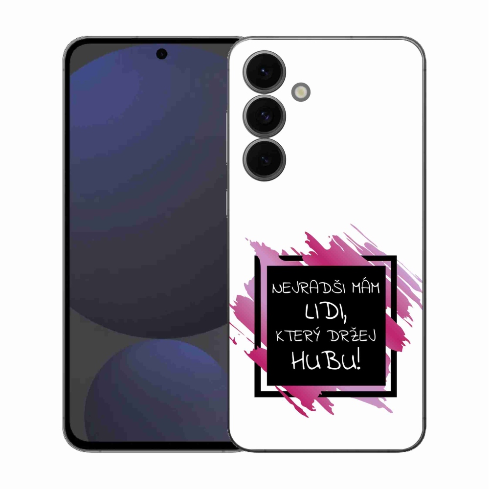 Gelový kryt mmCase na Samsung Galaxy S25 FE - vtipný text 7 černobílé pozadí