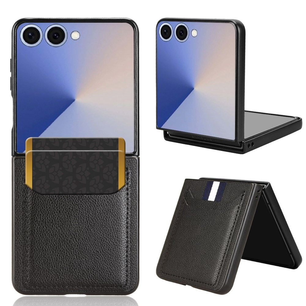 Combi plastový kryt s umělou kůží na Samsung Galaxy Z Flip7 5G - černý