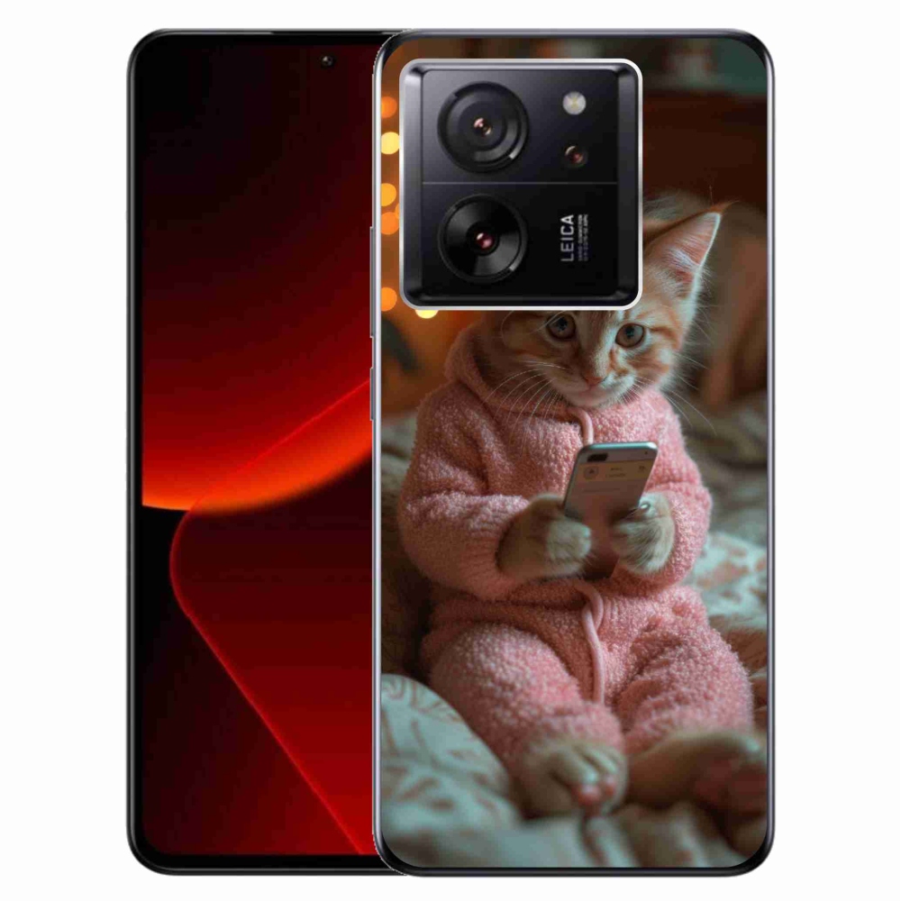 Gelový kryt mmCase na Xiaomi 13T/13T Pro - kotě s mobilem