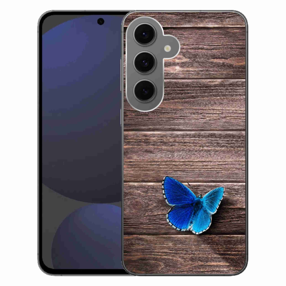 Gelový kryt mmCase na Samsung Galaxy S24 FE - modrý motýl 1