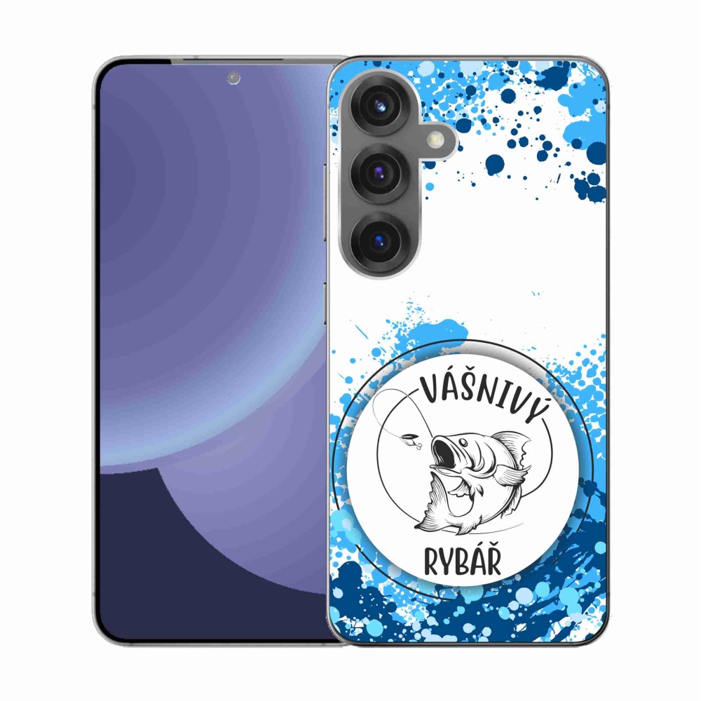 Gelový kryt mmCase na Samsung Galaxy S25 - vášnivý rybář bílé pozadí