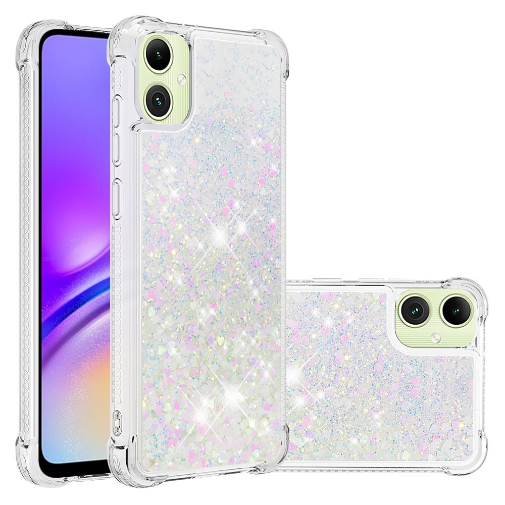 Glitter přesýpací gelový obal na Samsung Galaxy A06 4G - růžovostříbrný/srdíčka
