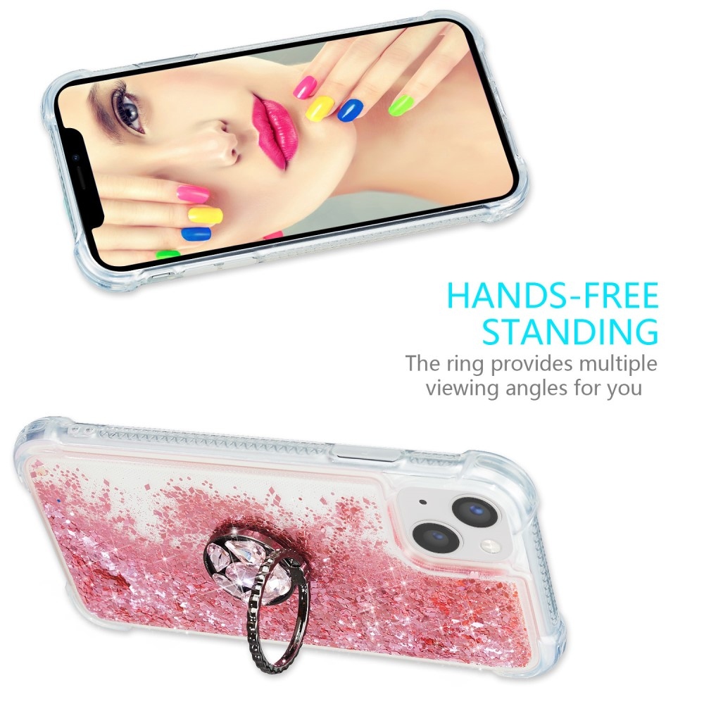 Glitter přesýpací gelový obal na iPhone 15 - růžový