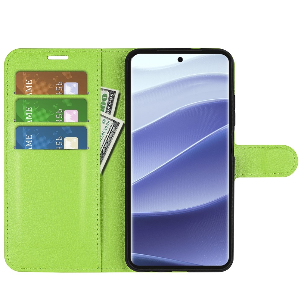 Litchi knížkové pouzdro na Xiaomi Redmi Note 14 Pro 5G/Poco X7 5G - zelené