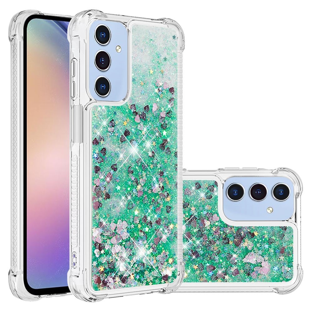 Glitter přesýpací gelový obal na Samsung Galaxy A26 5G - zelený/srdíčka