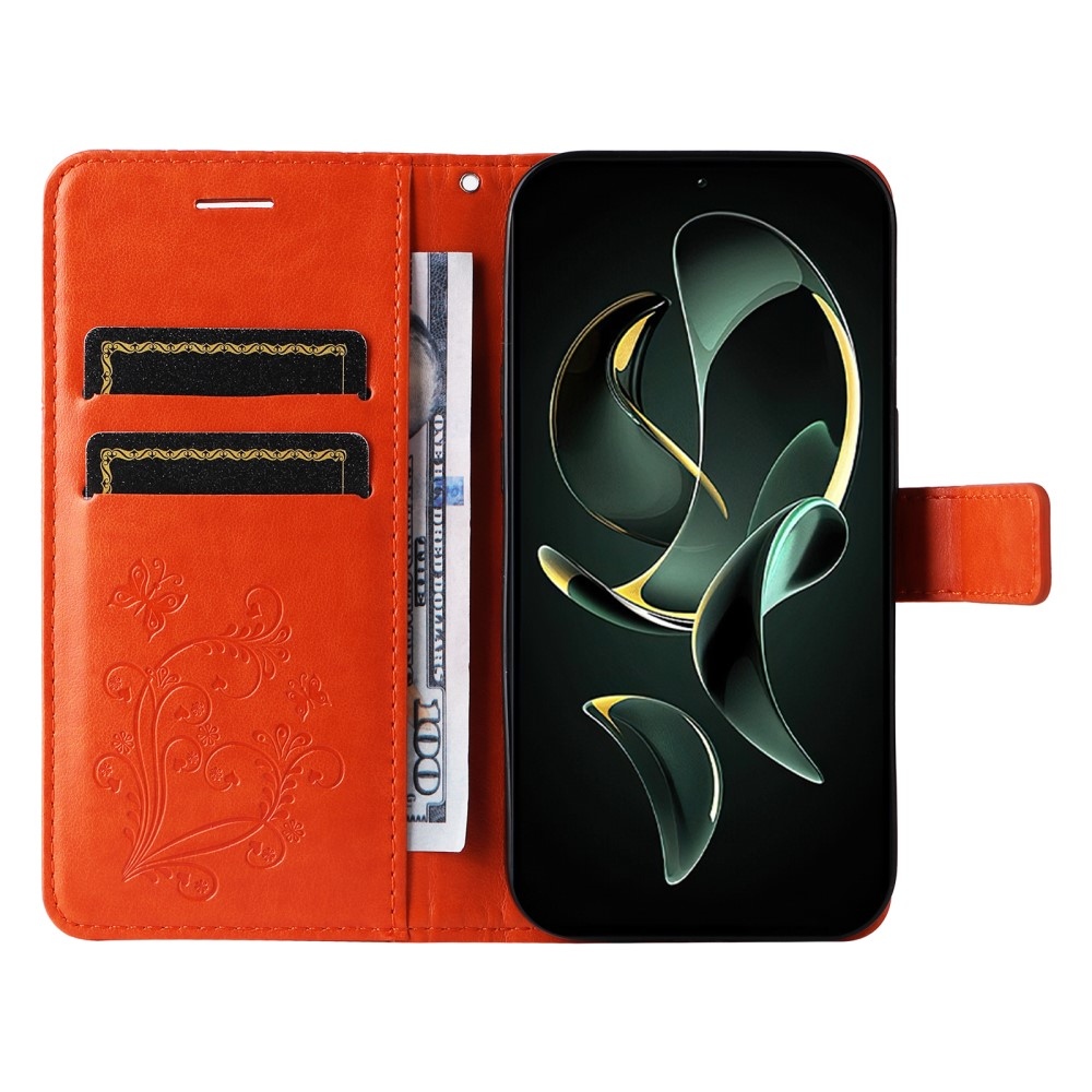Big butterfly knížkové pouzdro na Xiaomi 13T/13T Pro - oranžové
